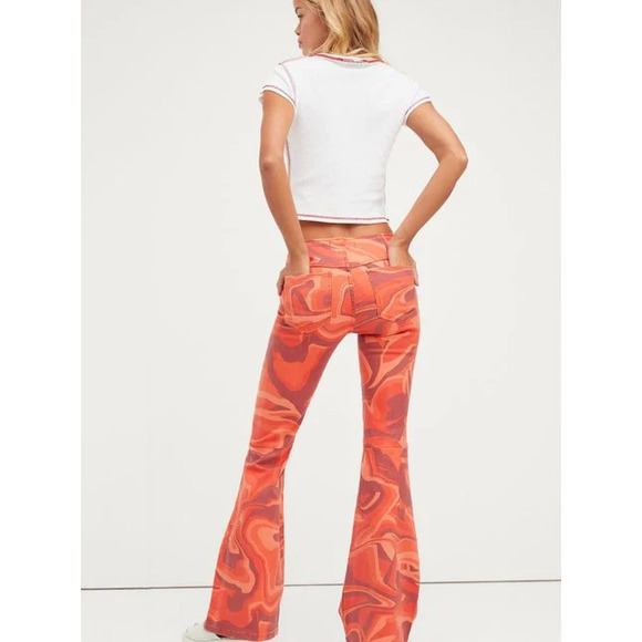 Free People Red Penny Pull-on Printed Flare Jeans - Picture 3 of 4